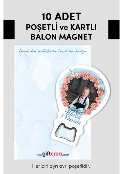 Özelleştirilebilir Fotoğraf Baskılı ve Açacaklı Balon Magnet – Yeni Doğan ,6 Ay,1 Yaş Bebek Hediyesi