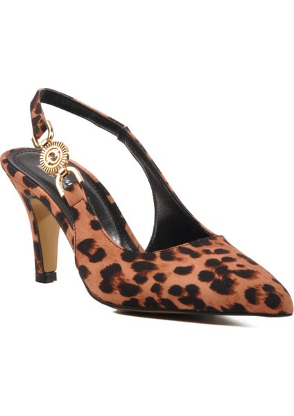 312390 Z Leopar Kadın Topuklu Ayakkabı Stiletto Düğün Nişan Ayakkabısı