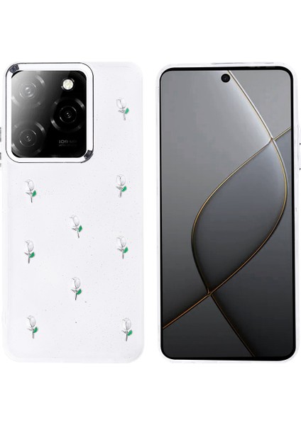 Infinix Hot 40 Kılıf Simli Glitter Lale Desenli Kapak