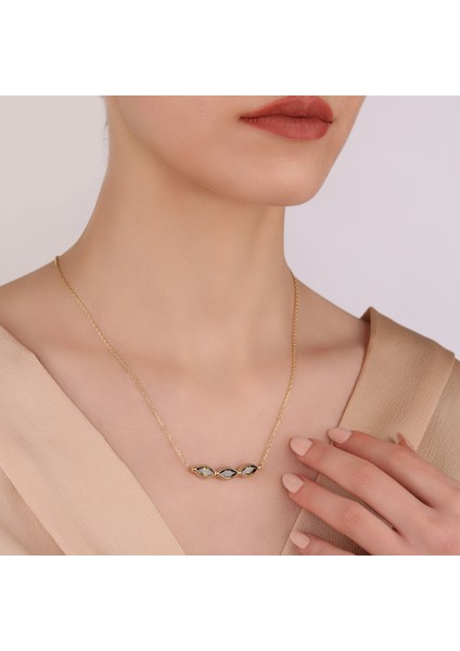 Markiz Kesim Peridot Kolye, Zirkon Peridot Kolye, 18 Ayar Altın Kaplama Kolye, 925 Ayar Gümüş Kolye, Kadın Kolye