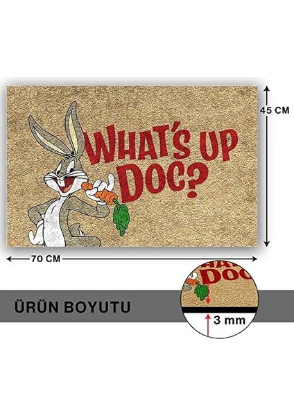 Tasarımlı Dekoratif Kapı Önü Paspas, Dış Mekan/ev Içi/banyo/mutfak/yatak Odası/giriş Paspasları (Whats Up Doc, 45 x 70)