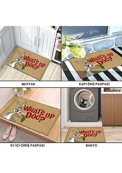 Tasarımlı Dekoratif Kapı Önü Paspas, Dış Mekan/ev Içi/banyo/mutfak/yatak Odası/giriş Paspasları (Whats Up Doc, 45 x 70)