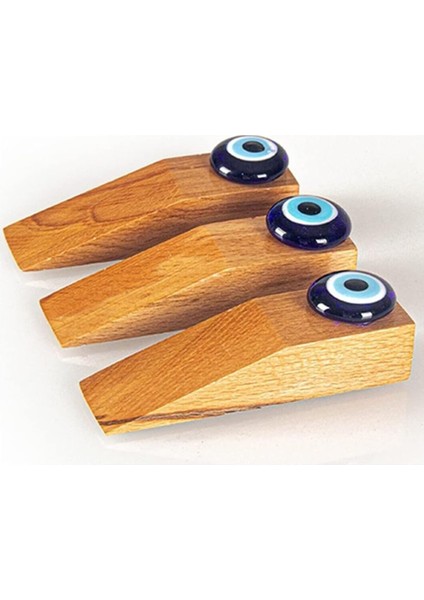 3 Adet Doğal Ahşap Nazar Boncuklu Kapı Stoperi