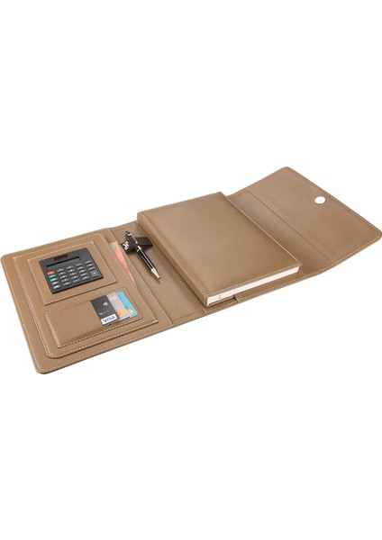 5216 Ajanda Tarihsiz Çizgili 17X24 Cm. Ajanda/defter Hesap Makineli Suni Deri Organizer, Vizon