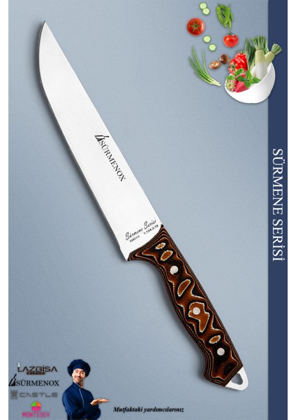 Sürmene Serisi Mutfak Bıçak Et Ekmek Sebze Salata Bıçağı Kahverengi No:3 ( MFT-007)