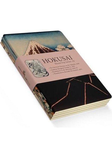 Mount Fuji Series Iıı - A6, Hokusai 4'lü Defter Seti Iıı, Çizgisiz, Toplam 192 Sayfa, Her Biri 48 Sayfa, Tel Dikiş, Esnek Kapak, Oval Kenar, Tuval Doku, 60 Gram, Sarı Krem Renk