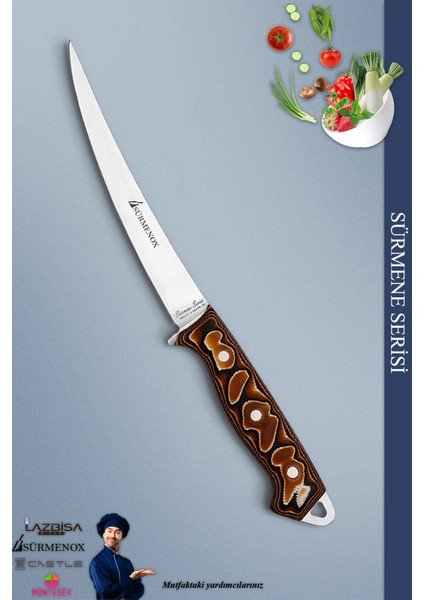 Sürmene Serisi Mutfak Fileto Bıçağı Steak Bıçak Et Balık Tavuk Fileto Bıçağı Kahverengi ( MFT-008 )