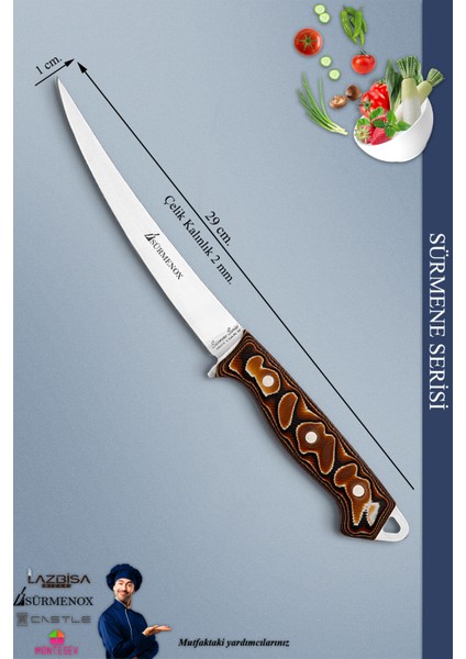 Sürmene Serisi Mutfak Fileto Bıçağı Steak Bıçak Et Balık Tavuk Fileto Bıçağı Kahverengi ( MFT-008 ) fiyatları