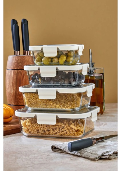 4'lü Cam Saklama Kabı Seti – Paslanmaz Çelik Kapaklı, Sızdırmaz, Hava Geçirmez, Bulaşık Makinesi ve Mikrodalga Uyumlu