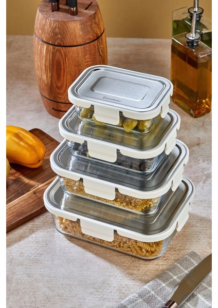 4'lü Cam Saklama Kabı Seti – Paslanmaz Çelik Kapaklı, Sızdırmaz, Hava Geçirmez, Bulaşık Makinesi ve Mikrodalga Uyumlu modelleri