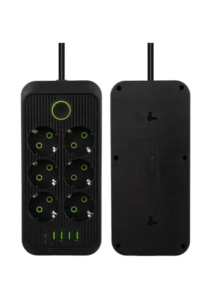 6'lı Akım Korumalı Priz, Anahtarlı, Topraklı, Çocuk Korumalı, 1.5 Metre Kablo, 4 x Usb, 1 x Type-C Pd Girişli, Altılı Priz Çoklayıcı Grup Priz, Maks 16A Kapasite, 3000W Güç, (Siyah)
