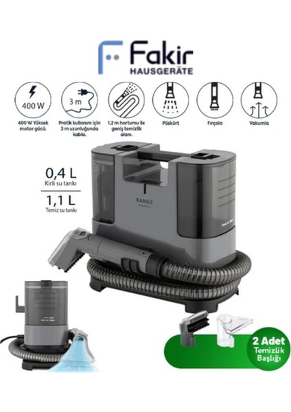 Range Gleamplus Spot Cleaner Koltuk ve Halı Yıkama Makinesi 400W Güç Püskürtme Fırçala Vakumla