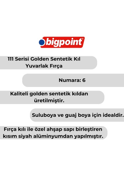 | 111 Serisi Golden Sentetik Yuvarlak Fırça No:6 – Sulu, Guaj Boya Için