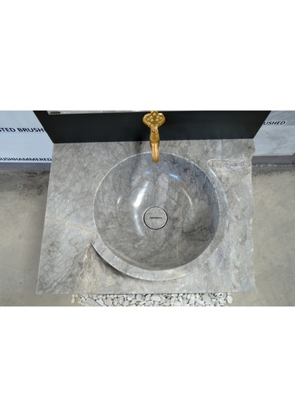 Tasarım Siyah Detaylı Dikey Mermer Lavabo-L1