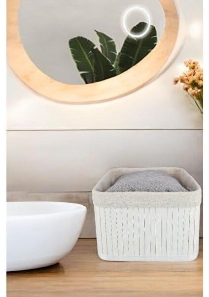 Bambu Çok Amaçlı Saklama Kutusu Düzenleyici Kare Organizer, Dekoratif Bambu Düzenleyici Beyaz (20 x 20 x 13 cm ) fiyatları