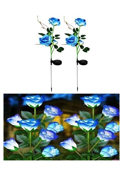 2 Adet Solar Güneş Enerjili, Mavi Gül Dalı, Gerçekliği Artırılmış, Bahçe Aydınlatması, Patika, Veranda, Balkon, Havuz Kenarı, Peyzaj Süslemeleri İçin,su Geçirmez, Beyaz Led, 80 cm Büyük Boy fiyatları