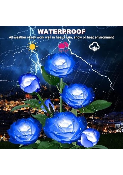 2 Adet Solar Güneş Enerjili, Mavi Gül Dalı, Gerçekliği Artırılmış, Bahçe Aydınlatması, Patika, Veranda, Balkon, Havuz Kenarı, Peyzaj Süslemeleri İçin,su Geçirmez, Beyaz Led, 80 cm Büyük Boy modelleri