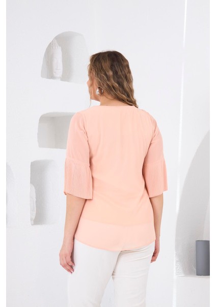 Kolları Piliseli Büyük Beden Bebe Pudra Bluz fırsatları