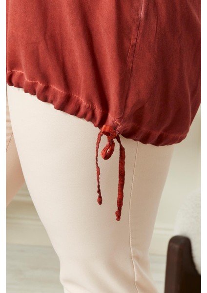 Eteği Bağlamalı Omuz Detaylı Büyük Beden Kiremit Bluz modelleri