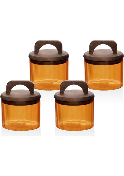 Akasya Kulplu Cam Kavanoz Seti Amber 4 Parça 350 ml