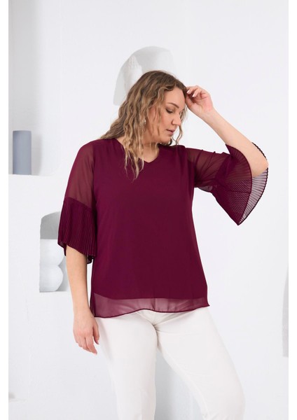 Kolları Piliseli Büyük Beden Violet Bluz fiyatları