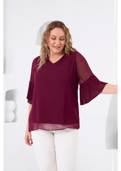 Kolları Piliseli Büyük Beden Violet Bluz modelleri