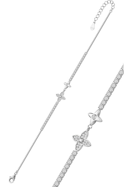 Gümüş Rodyumlu Zirkon Taşlı Ikiz Şans Yoncası Su Yolu Bileklik SGTL12798RODAJ