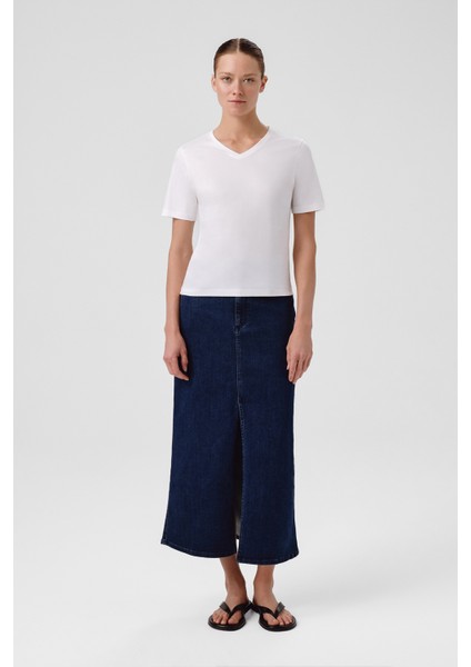 Ekru V Yaka Kısa Kollu Kadın Tişört