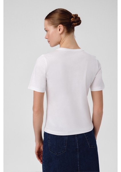 Ekru V Yaka Kısa Kollu Kadın Tişört fırsatları