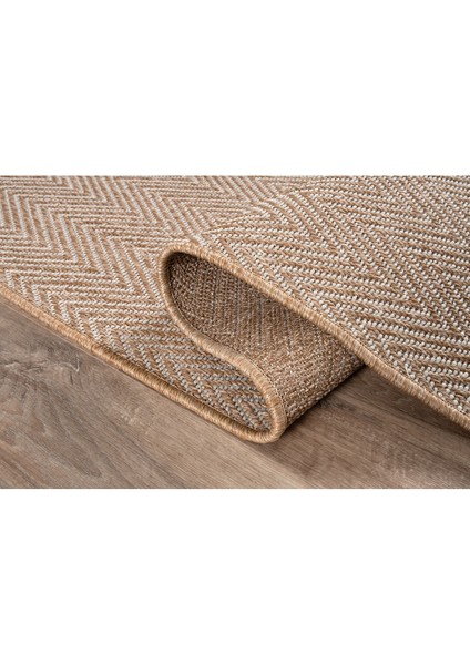 Srz-0408 Beyaz Kahve Balık Sırtı Jüt Tabanlı Hasır Dokuma Örme Bohem Antialerjik Halı Kilim