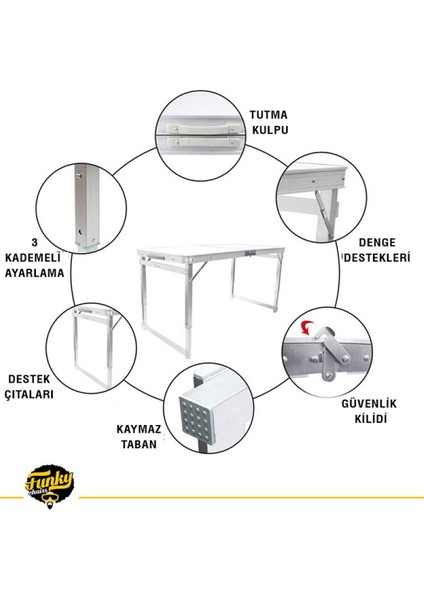 Tabureli Deluxe Katlanabilir Piknik Masası Seti - Ahşap Desen
