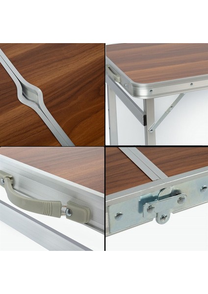 Tabureli Deluxe Katlanabilir Piknik Masası Seti - Ahşap Desen