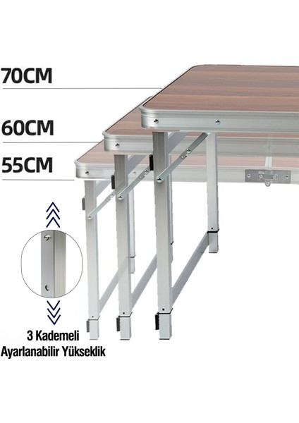 Tabureli Deluxe Katlanabilir Piknik Masası Seti - Ahşap Desen