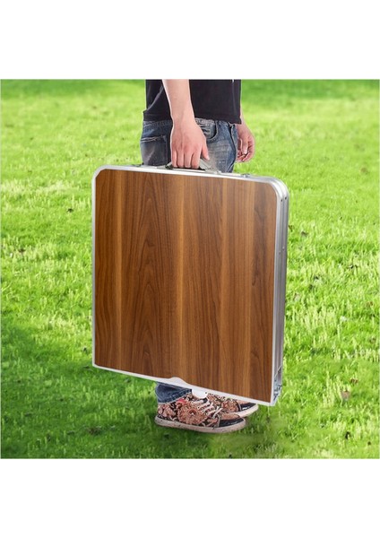 Tabureli Deluxe Katlanabilir Piknik Masası Seti - Ahşap Desen