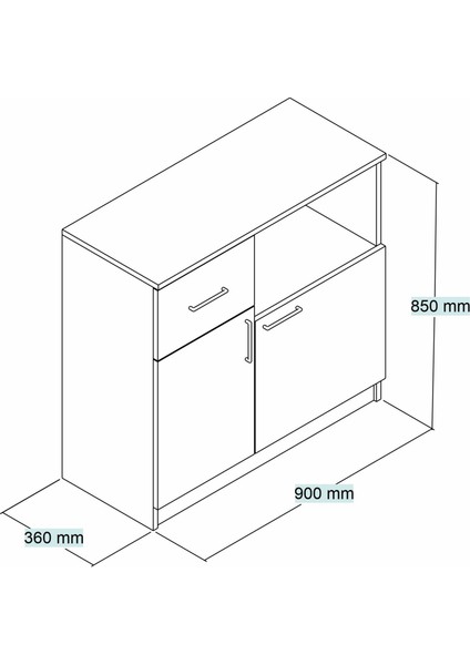 MTD0301 Inci 90 cm Kapaklı Çekmeceli Alt Mutfak Dolabı Beyaz