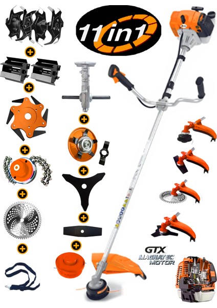 Alman Wx 880 11 In 1 Ful Set Yan Tipi Benzinli Tırpan + Toprak Eşeleme + Akrobat Çapa Roket Başlık