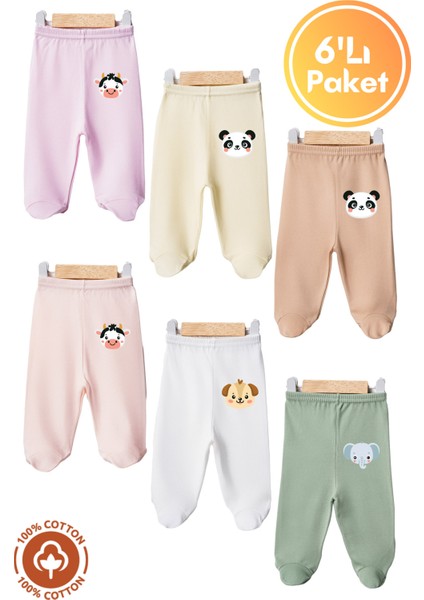 Unisex Bebek Penye Organik Pamuklu Hayvan Figürlü 0-6 Ay Patikli Bebek Tek Alt 6'lı Set