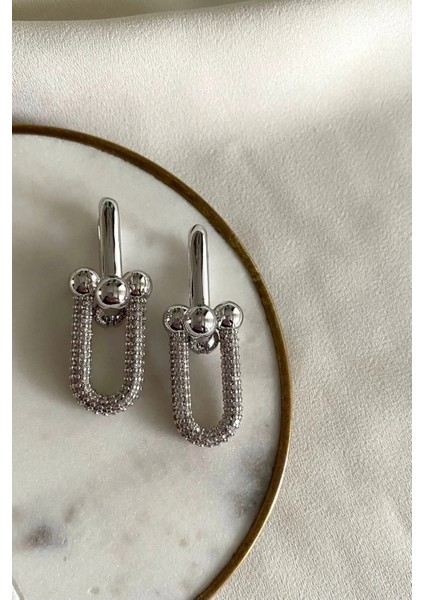 Zirkon Taşlı Gümüş Rengi Tiffany Küpe