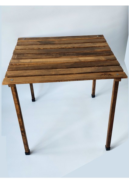 67X67X50 cm Ahşap Katlanır Rulo Kamp, Piknik, Balkon, Bahçe Masası Ceviz Rengi - Çam