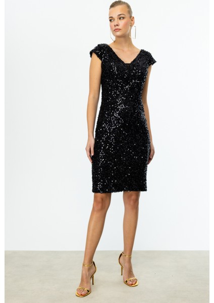 Pul Payetli Kadın Midi Elbise 25Y.EKL.ELB.05086.1