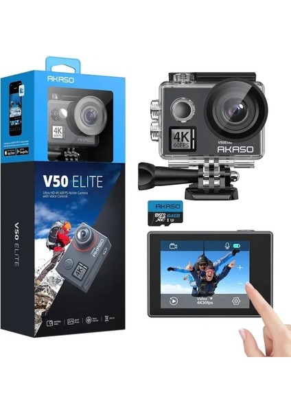 V50 Elite 4K60FPS Dokunmatik Ekran Wifi Su Geçirmez Aksiyon Kamerası 64GB Microsd Card Içerir modelleri