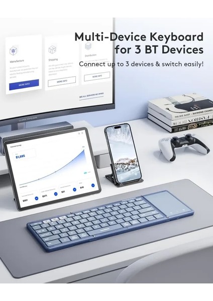 Touchpadli Katlanabilir Bluetooth Klavye Young Blue