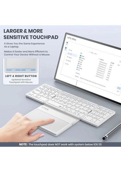 Büyük Touchpad Katlanabilir Bluetooth Klavye White