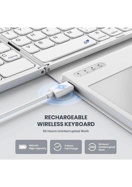 Büyük Touchpad Katlanabilir Bluetooth Klavye White