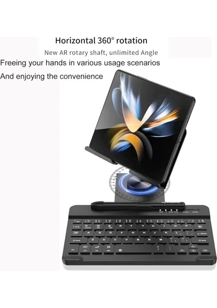 Samsung Galaxy Z Fold 4/5 Için Moaıto Masa Için Ayarlanabilir Stand Keyboard Set Black