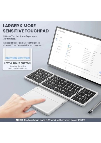 Büyük Touchpad Katlanabilir Bluetooth Klavye Black-White