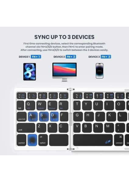 Büyük Touchpad Katlanabilir Bluetooth Klavye Black-White