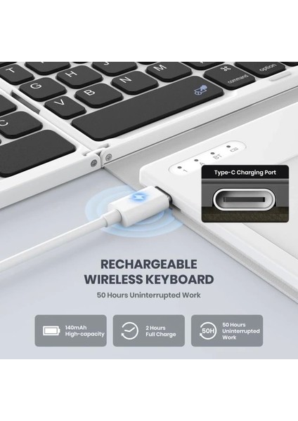 Büyük Touchpad Katlanabilir Bluetooth Klavye Black-White