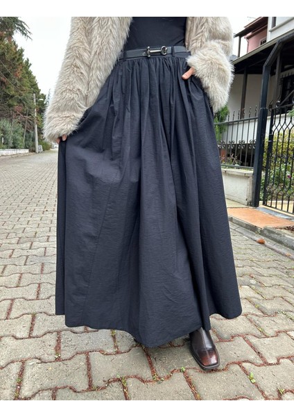 Raena Siyah Büzgülü Kemerli Etek