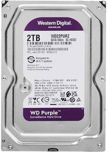 Purple 2tb 5400RPM 256MB Sata3 WD23PURZ 7/24 HDD Resmi Disti Garantili fiyatları